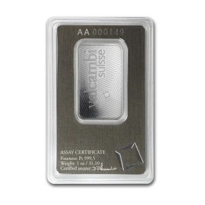 Valcambi Suisse, 1 oz .9995 Platinum Bar in Assay
