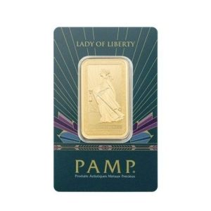 Pamp Suisse, Lady of Liberty 1 oz Gold Bar in Teal Assay