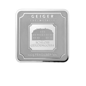 Geiger Edelmetalle, 500 Gram .999 Silver Square Minted Bar Vacuum Sealed