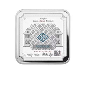 Geiger Edelmetalle, 500 Gram .999 Silver Square Minted Bar Vacuum Sealed