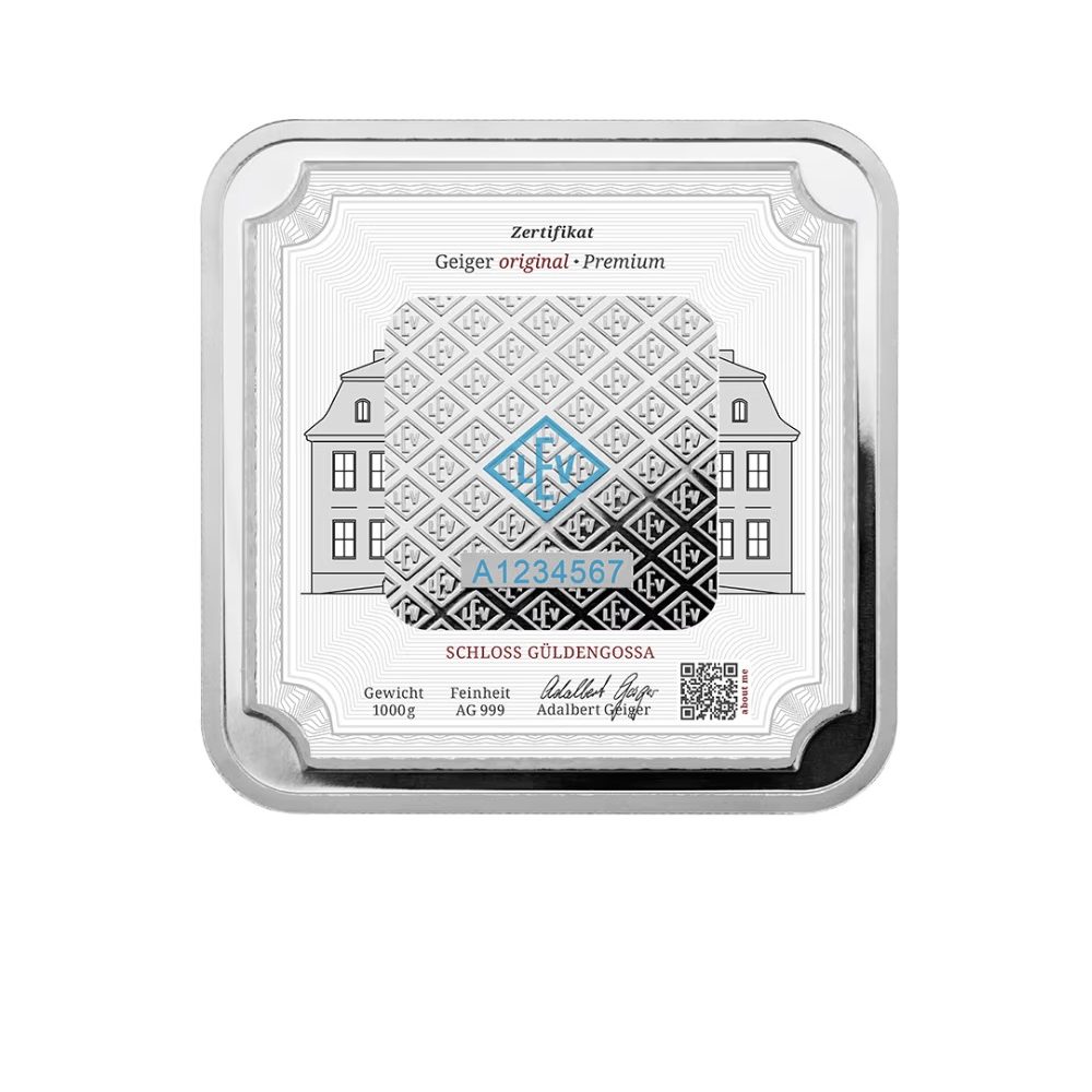 Geiger Edelmetalle, 1 Kilo .999 Silver Square Minted Bar - Image 2