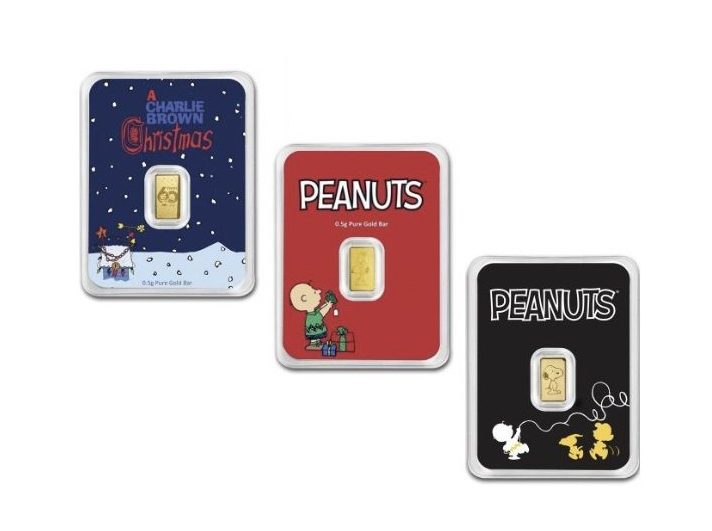 Charlie Brown and Snoopy Trio 1/2 Gram Gold Bar Set
