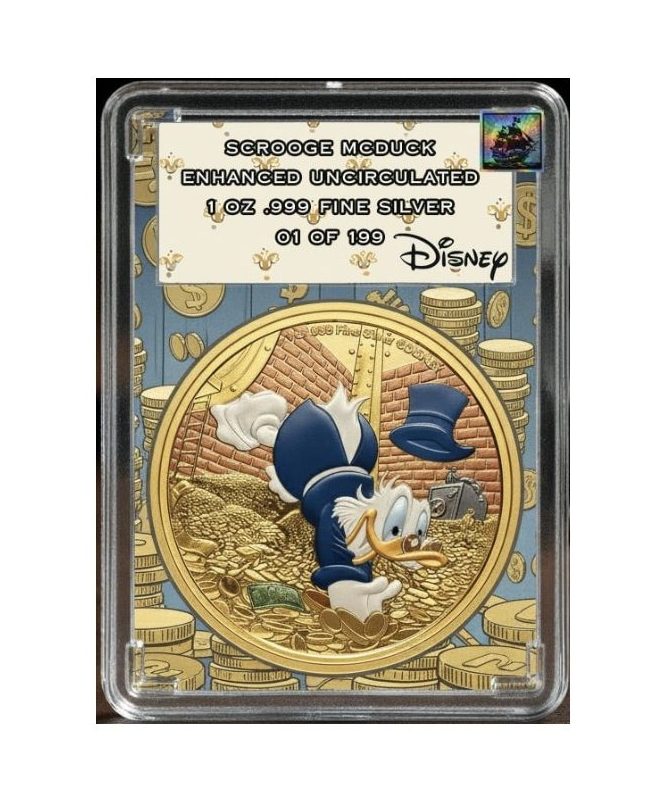 Niue 2025 Disney Scrooge McDuck 1 oz .999 Silver Gilded Colorized Coin