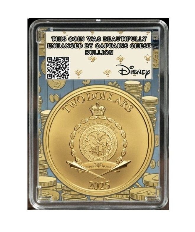 Niue 2025 Disney Scrooge McDuck 1 oz .999 Silver Gilded Colorized Coin - Image 2