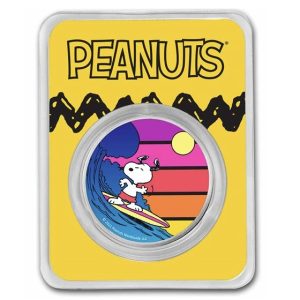 Peanuts® Sunset Surfing Snoopy 1 oz Colorized Silver