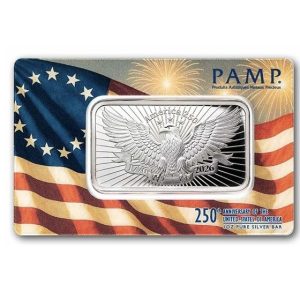 PAMP Suisse 250th Anniversary of U.S. - Heraldic Bald Eagle 1 oz Silver Bar in Assay