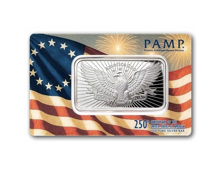 PAMP Suisse 250th Anniversary of U.S. - Heraldic Bald Eagle 1 oz Silver Bar in Assay