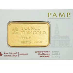 Pamp Suisse, Liberty at 250 1 oz Gold Bar .9999 Fine (in Assay)