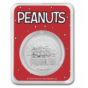 Peanuts® Snoopy Santa Holding Woodstock 1 oz .999 Colorized Silver