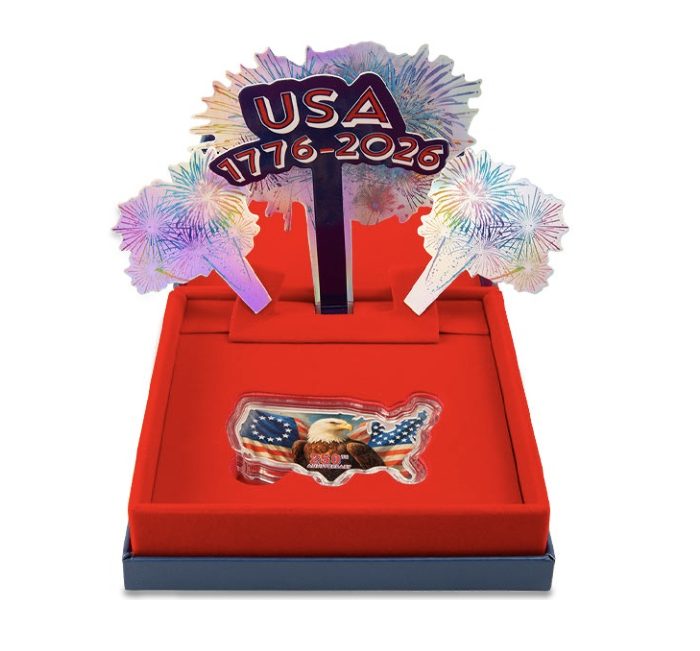 PAMP Suisse, 2026 USA 250th Anniversary Stars and Stripes (Colorized & Shaped) - 1 Troy Ounce Silver Coin (in Box) - Image 4