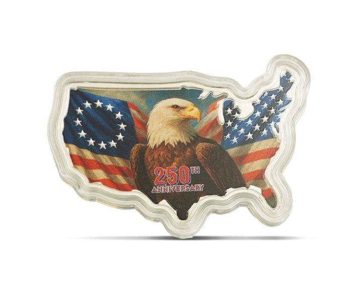 PAMP Suisse, 2026 USA 250th Anniversary Stars and Stripes (Colorized & Shaped) - 1 Troy Ounce Silver Coin (in Box)