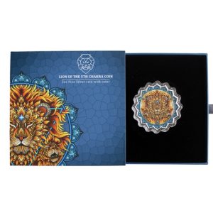 Pamp Suisse, 2023 Lion of 5th Chakra 2 oz Colored Silver Coin with box