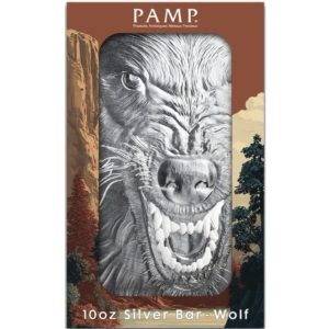 Pamp Suisse, American Wolf 10 oz Silver Bar with Capsule and Sleeve