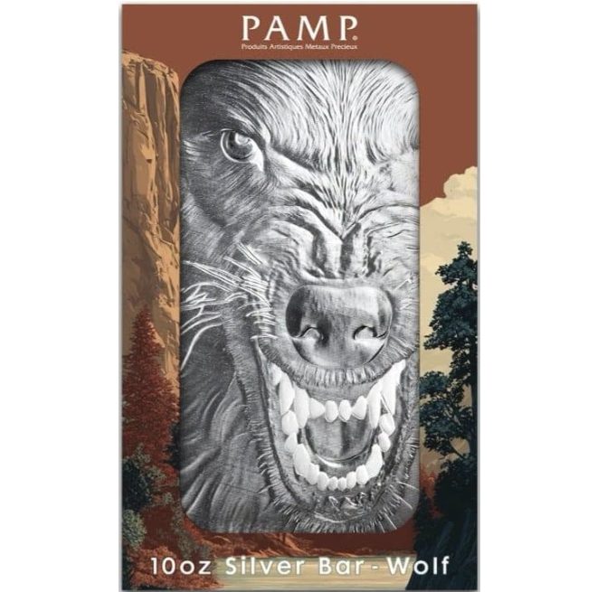 Pamp Suisse, American Wolf 10 oz Silver Bar with Capsule and Sleeve