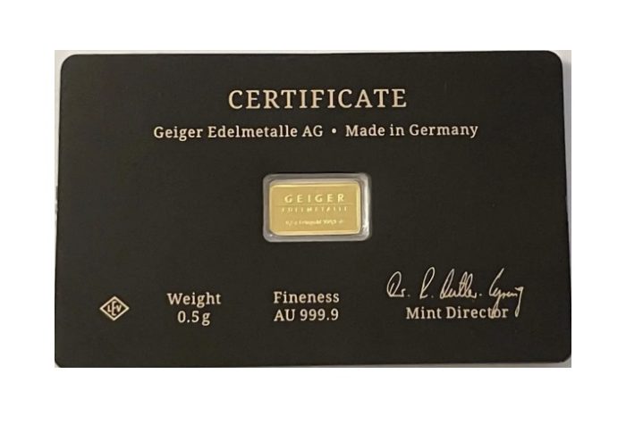 Geiger Edelmetalle, 1/2 Gram .9999 Gold Bar in Black Assay - Image 2