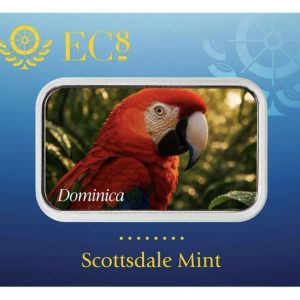 Scottsdale Mint, 2025 EC8 Dominica | Scarlet Macaw 1 oz Silver Colorized Coin Bar