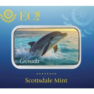 Scottsdale Mint, 2025 EC8 Grenada Dolphin 1 oz Silver Colorized Coin Bar