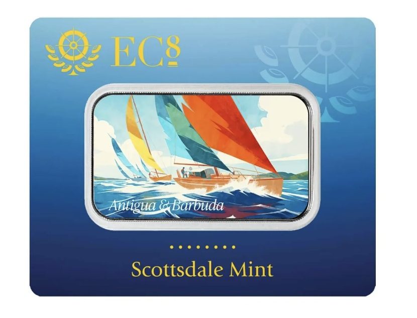 Scottsdale Mint, 2025 EC8 Antigua & Barbuda | Sailing Ships 1 oz Silver Colorized Coin Bar