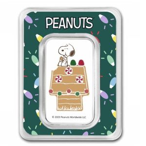 Peanuts® Snoopy Gingerbread House 1 oz Colorized Silver Bar