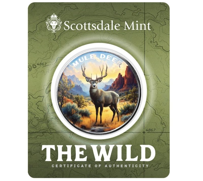 cottsdale Mint, The Wild Series – Mule Deer 1 oz .999 Colorized Silver Round