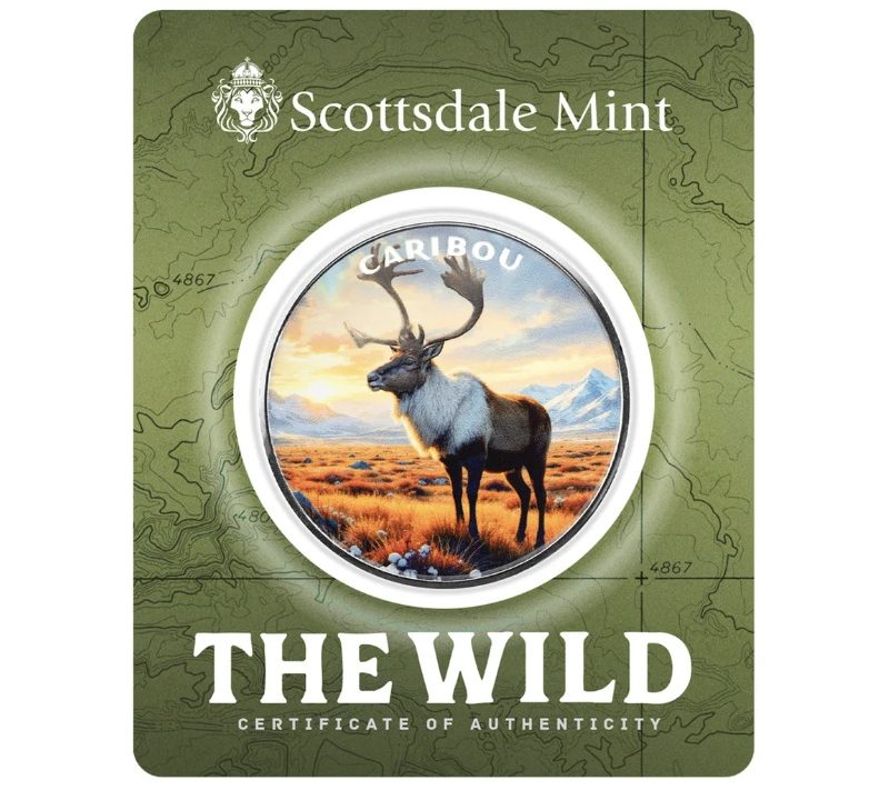 Scottsdale Mint, The Wild Series – Caribou 1 oz .999 Colorized Silver Round