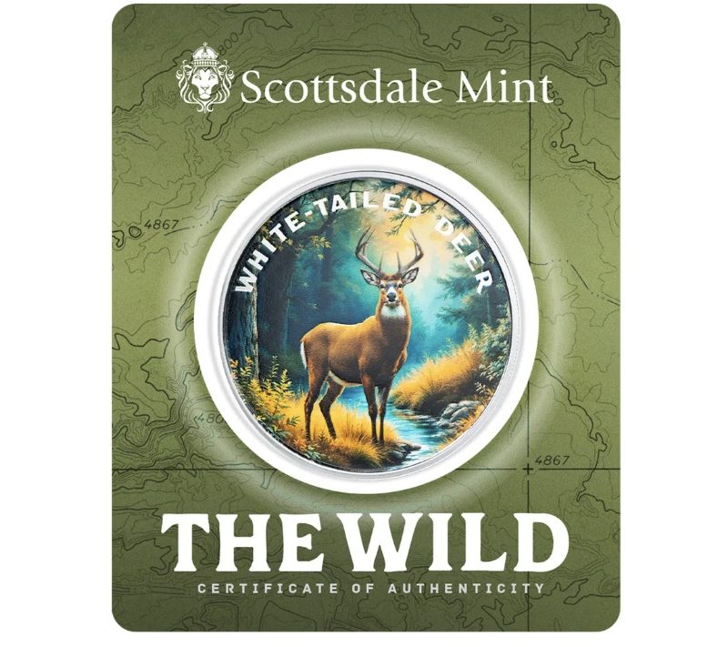 Scottsdale Mint, The Wild Series – White-tailed Deer 1 oz .999 Colorized Silver Round