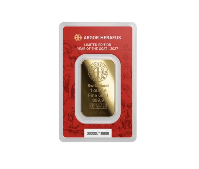Argor-Heraeus, 2027 Year of the Goat 1 oz .9999 Gold Bar - Image 2