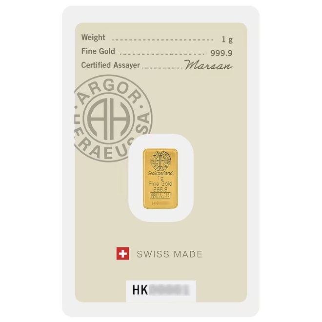 Argor-Heraeus, Hong Kong Special Edition 1 Gram .9999 Gold Bar - Image 2
