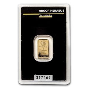Argor-Heraeus, 2 Gram .9999 Gold Bar