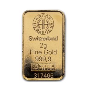 Argor-Heraeus, 2 Gram .9999 Gold Bar