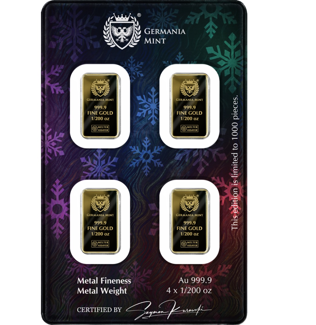 Germania Mint, 2026 Christmas 4 x 1/200 oz Au Proof Minted Bar - Image 2