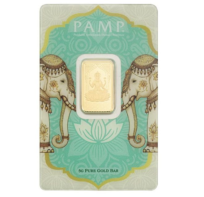 Pamp Suisse, Diwali Lakshmi and Sacred Elephant 5 Gram .9999 Gold Bar in Assay (ETA end Nov/early Dec)