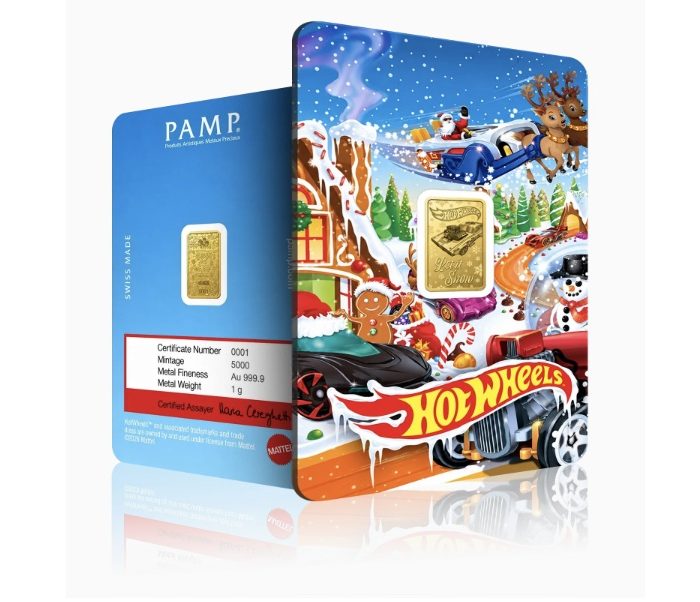 PAMP Suisse Hot Wheels™ Holiday 1 Gram Gold Proof-Like Bar